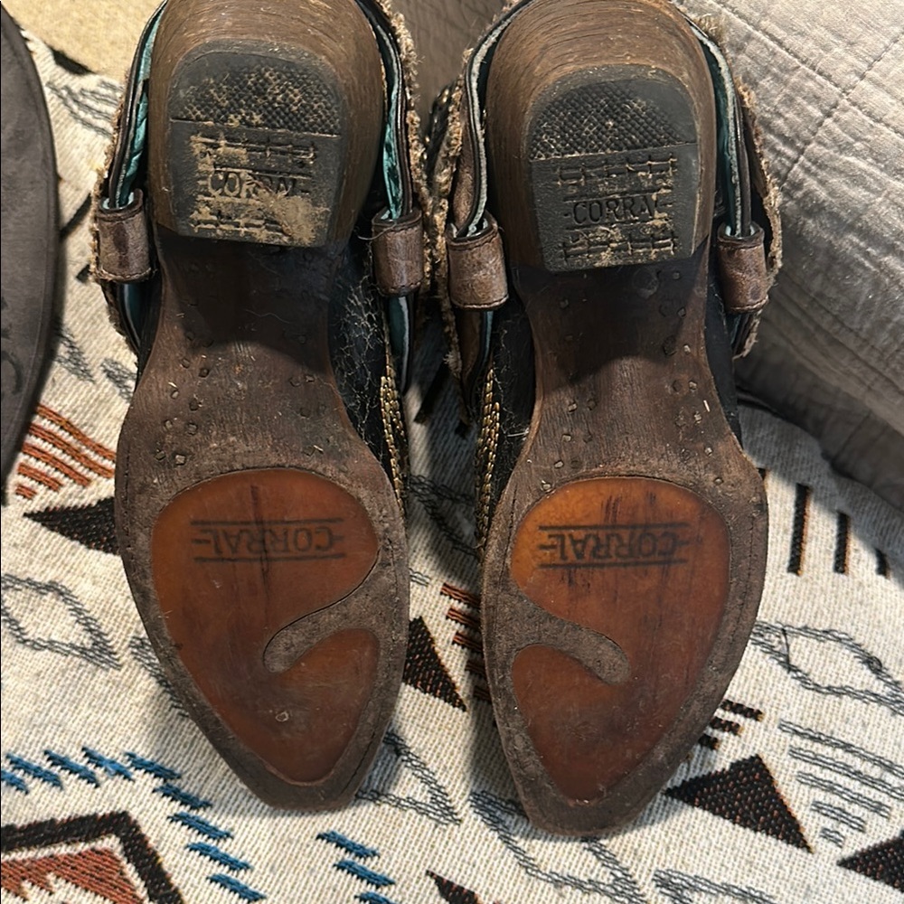 Corral Black and Brown Embroidered Ankle Boots - Picture 11 of 13